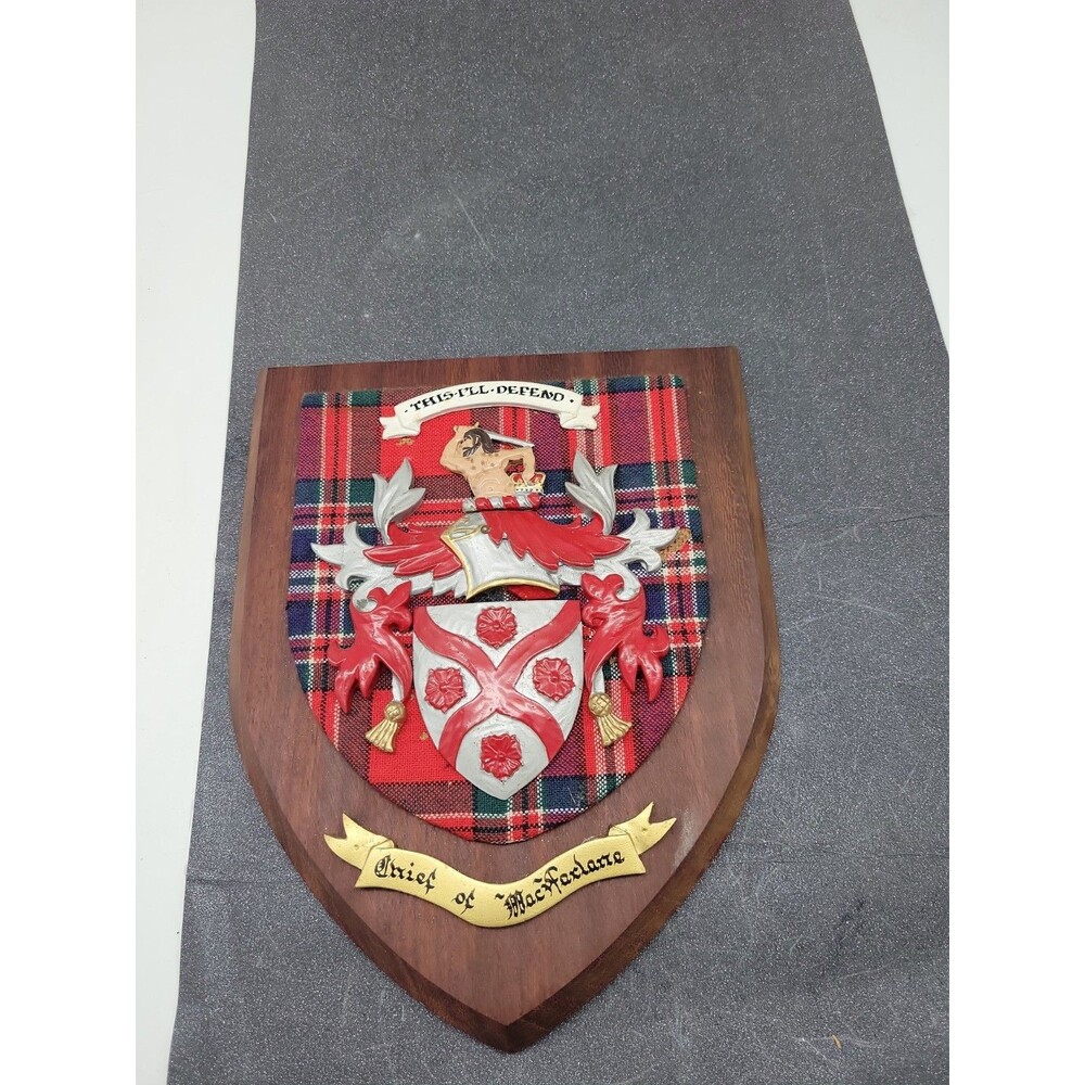 VTG Old Scottish Clan MacFarlane Chief Braveheart Tartan Plaque Crest Shield